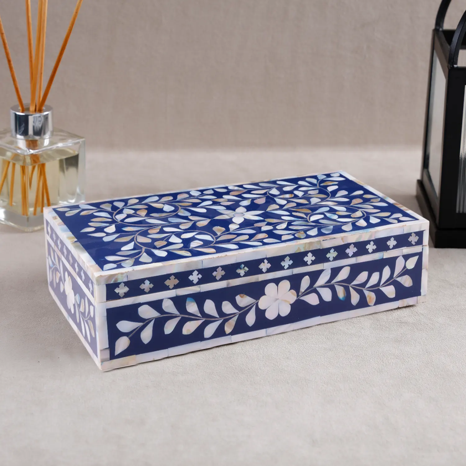 Decorative Storage Box Alhambra Collection Mother of Pearl & Resin Inlay Multi– 10x6x2.5