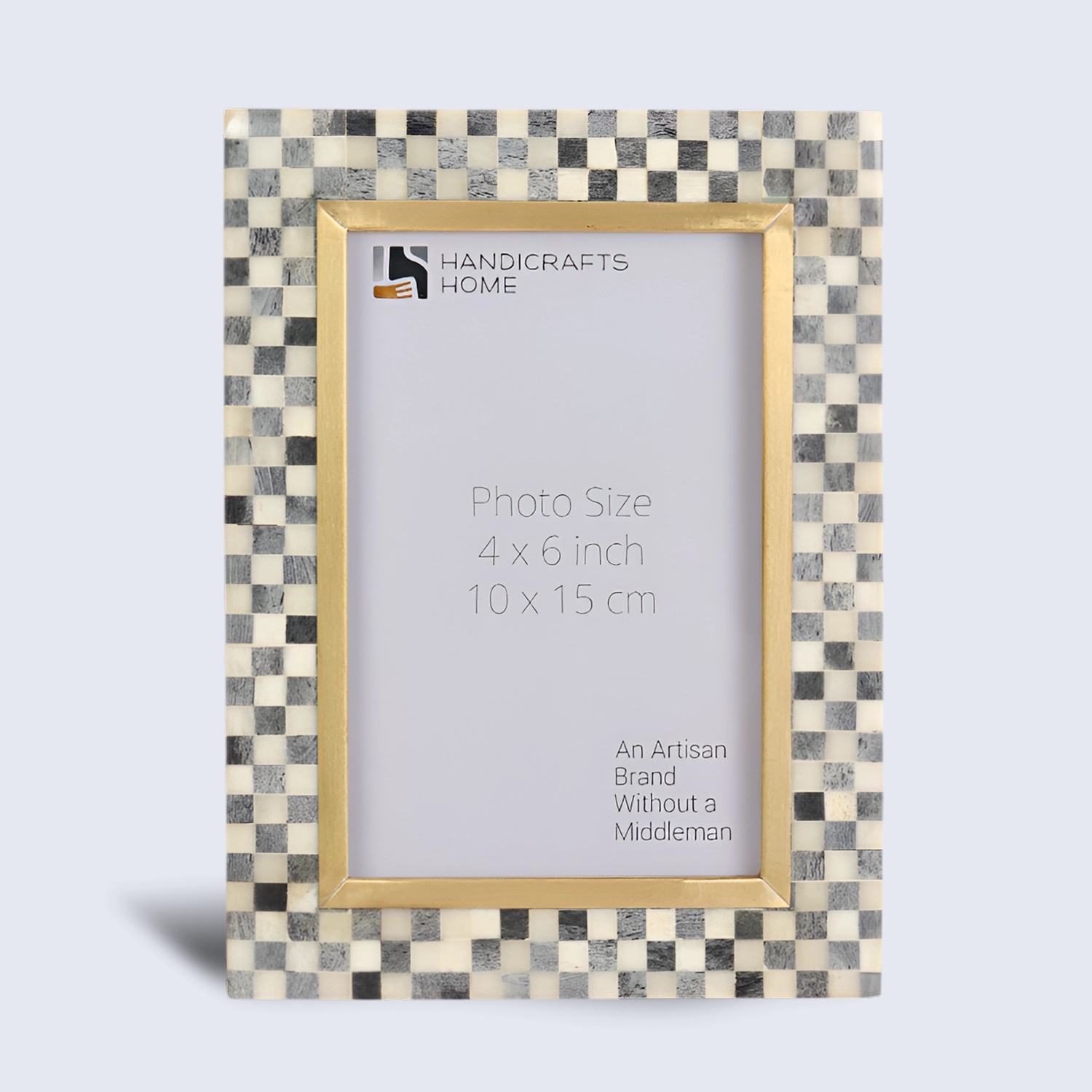 Picture Frame Halo Pixel Pattern Collection Resin Inlay & Brass Grey & White – 4x6"