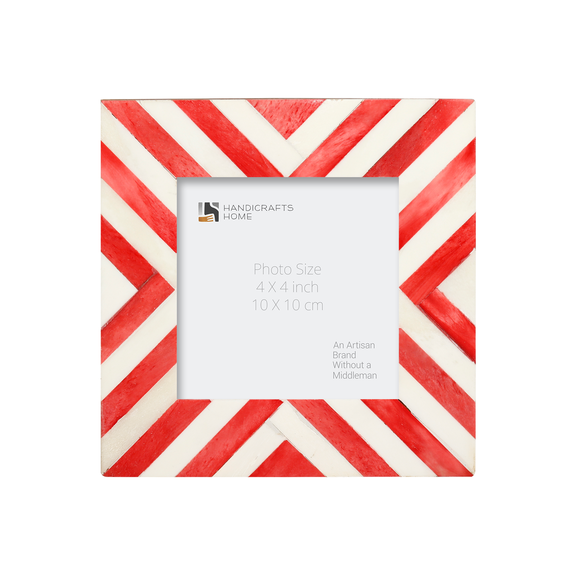 Baby Picture Frames Chevron Collection Bone Inlay - Red, 4" x 4"
