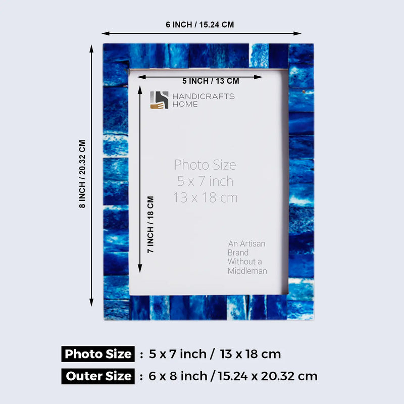 Size Chart for Blue Picture Frame Set of 3 | Classic Collection | Fits 5x7 Photos