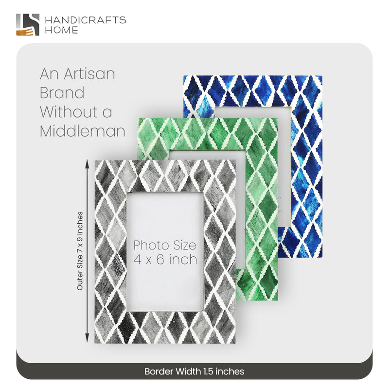 Size Chart for Picture Frame Mosaic Diamond Collection Bone & Resin Inlay in 3 Colors