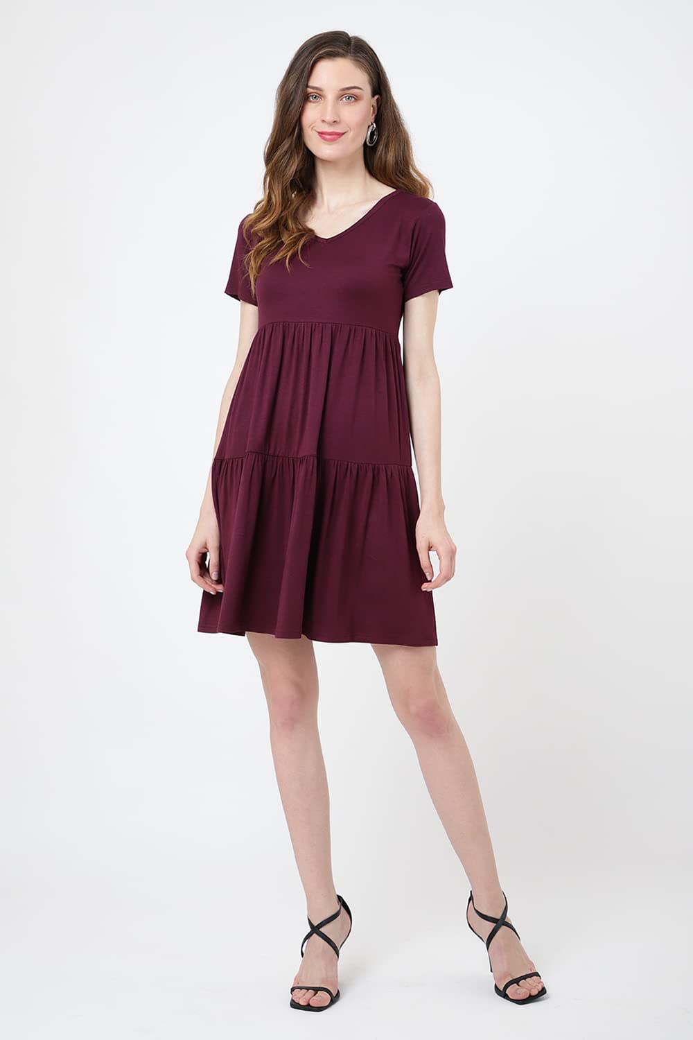 Short Sleeve Casual Tier Dress Loose Fitting Jersey Dress Available in 5 Colors