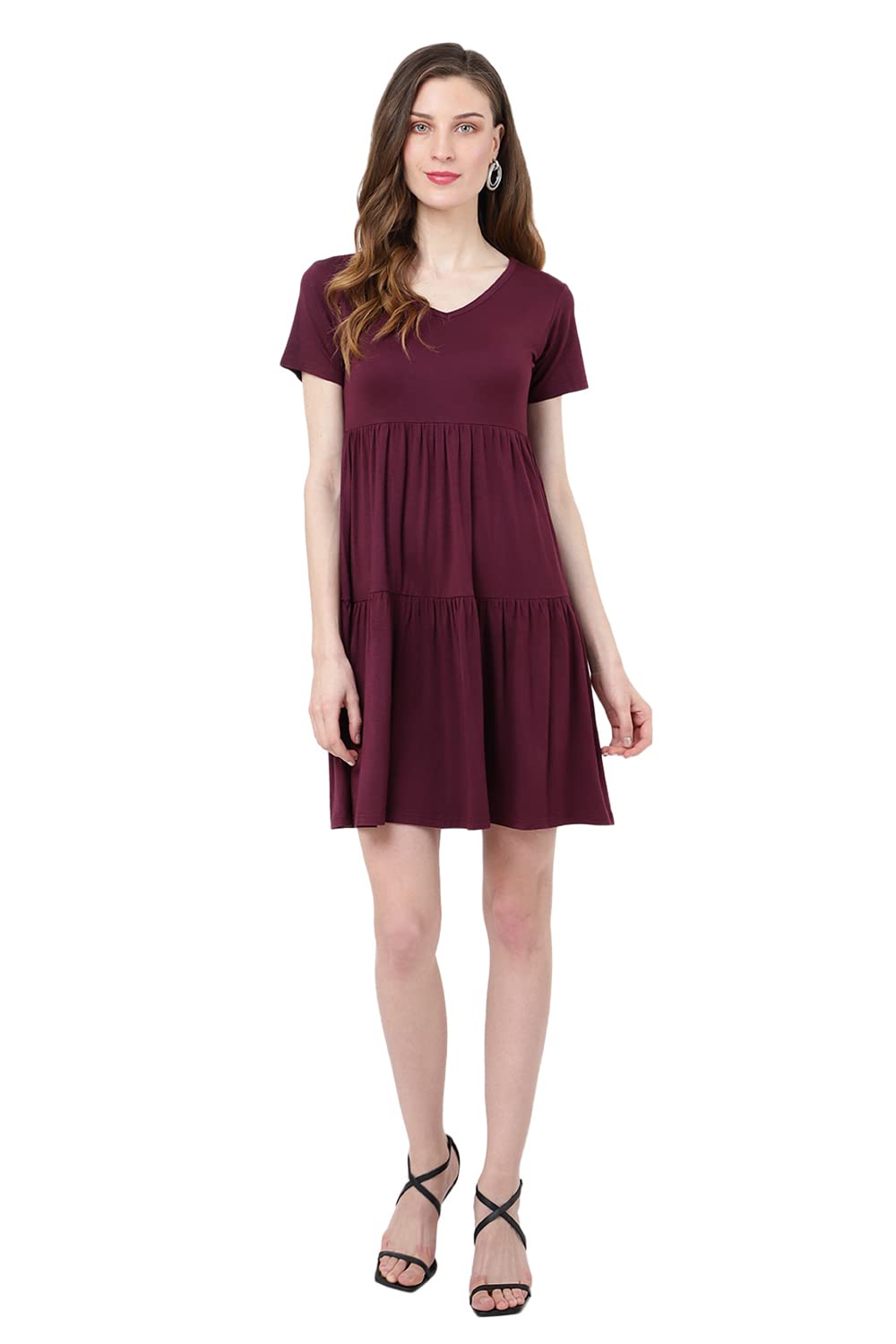 Short Sleeve Casual Tier Dress Loose Fitting Jersey Dress Available in 5 Colors