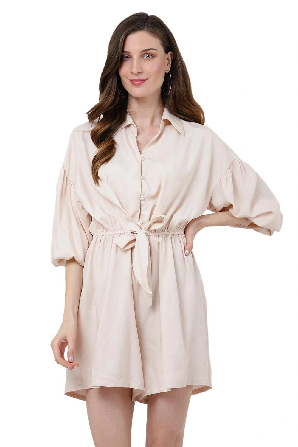 Drop Shoulder Romper – Gathered Sleeve Tie-Front Summer Playsuit S to 2XL in 6 Color