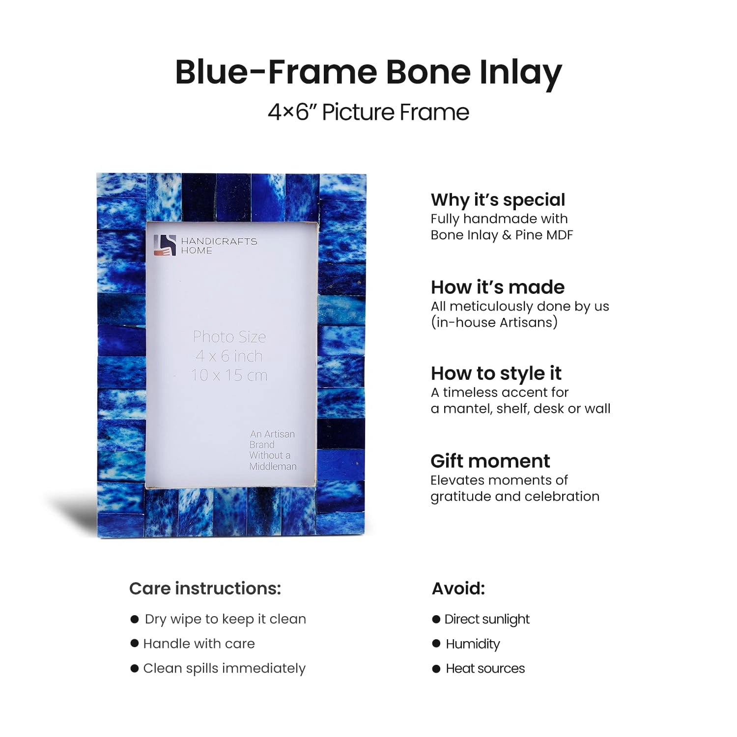 Picture Frame Classic Collection Bone Inlay Blue – 4x6"