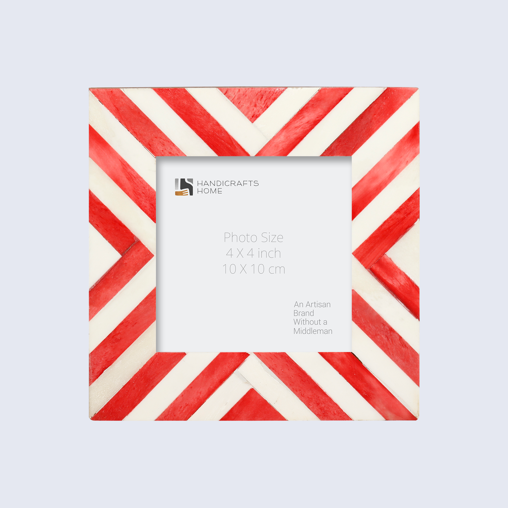 Baby Picture Frames Chevron Collection Bone Inlay - Red, 4" x 4"