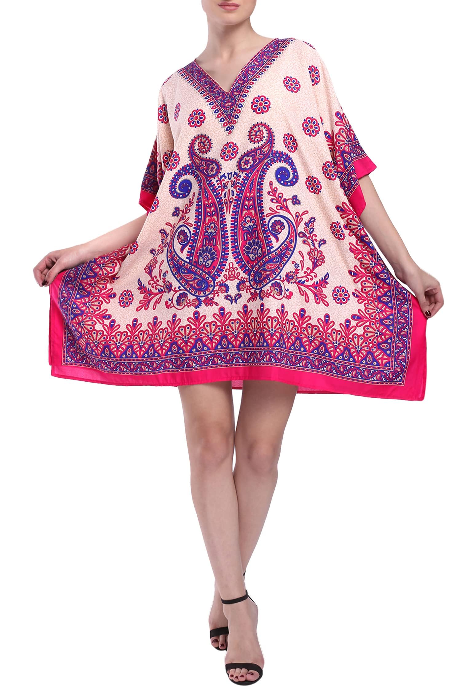 Women’s Long Kaftan Dress – Pink Printed Maxi Caftan | Plus Size Beach Cover-Up, Resort Wear & Lounge Dress (One Size)