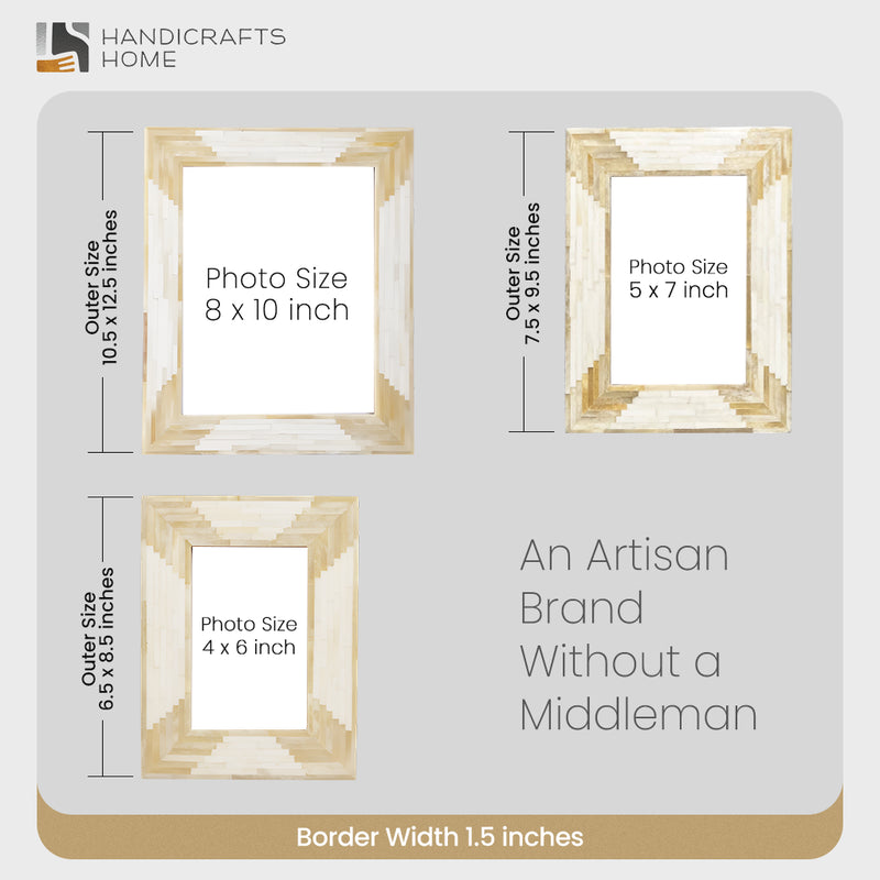Size Chart for Picture Frame Apache Harvest Collection Bone Inlay White – 4x6, 5x7 & 8x10