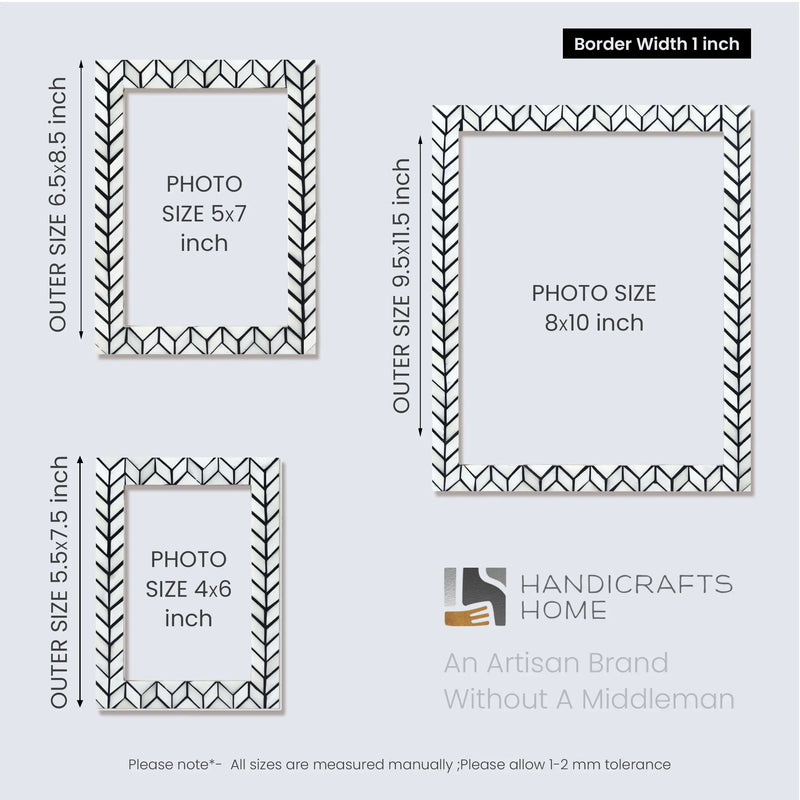 Size Chart for Picture Frame Arctic Horizon Collection Bone Inlay & Resin Black & White, 3 sizes