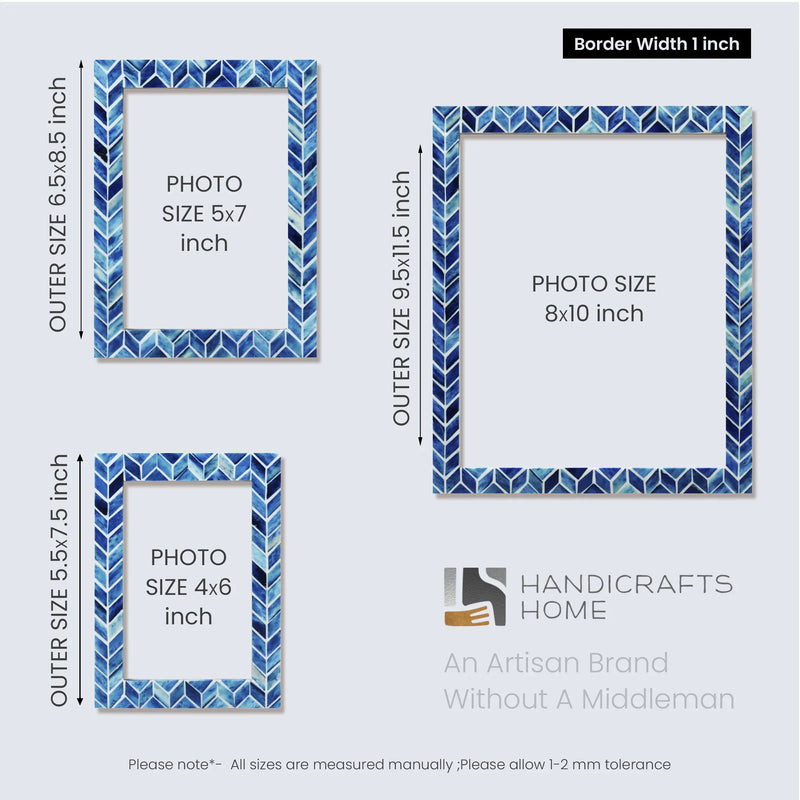 Size Chart for Picture Frame Arctic Ice Pattern Collection Resin inlay Blue & White – 4x6, 5x7 & 8x10