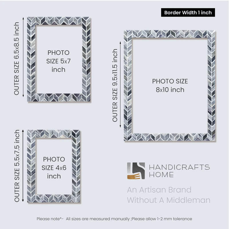 Size Chart for Grey Bone Inlay Picture Frame Arctic Smoke Col. 4x6 5x7 8x10