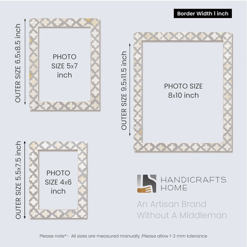 Size Chart for Picture Frame Avant Ashley Collection Bone & Resin Inlay White & Grey – 4x6, 5x7 & 8x10