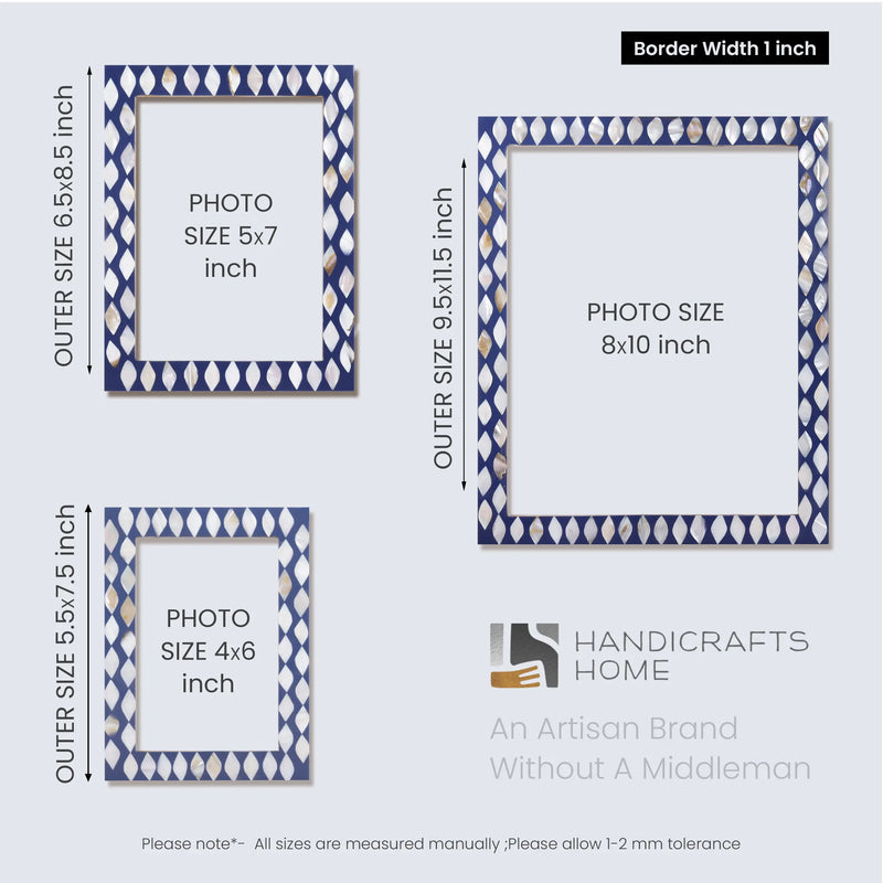Size Chart for Picture Frame Avant Drops Collection Mother of Pearl & Resin Inlay Blue & White – 4x6, 5x7 & 8x10
