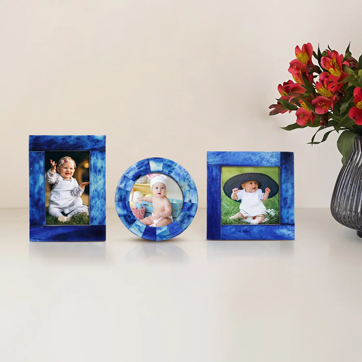 Baby Photo Frame Set of 3 Mini Bone Inlay Nursery Gift