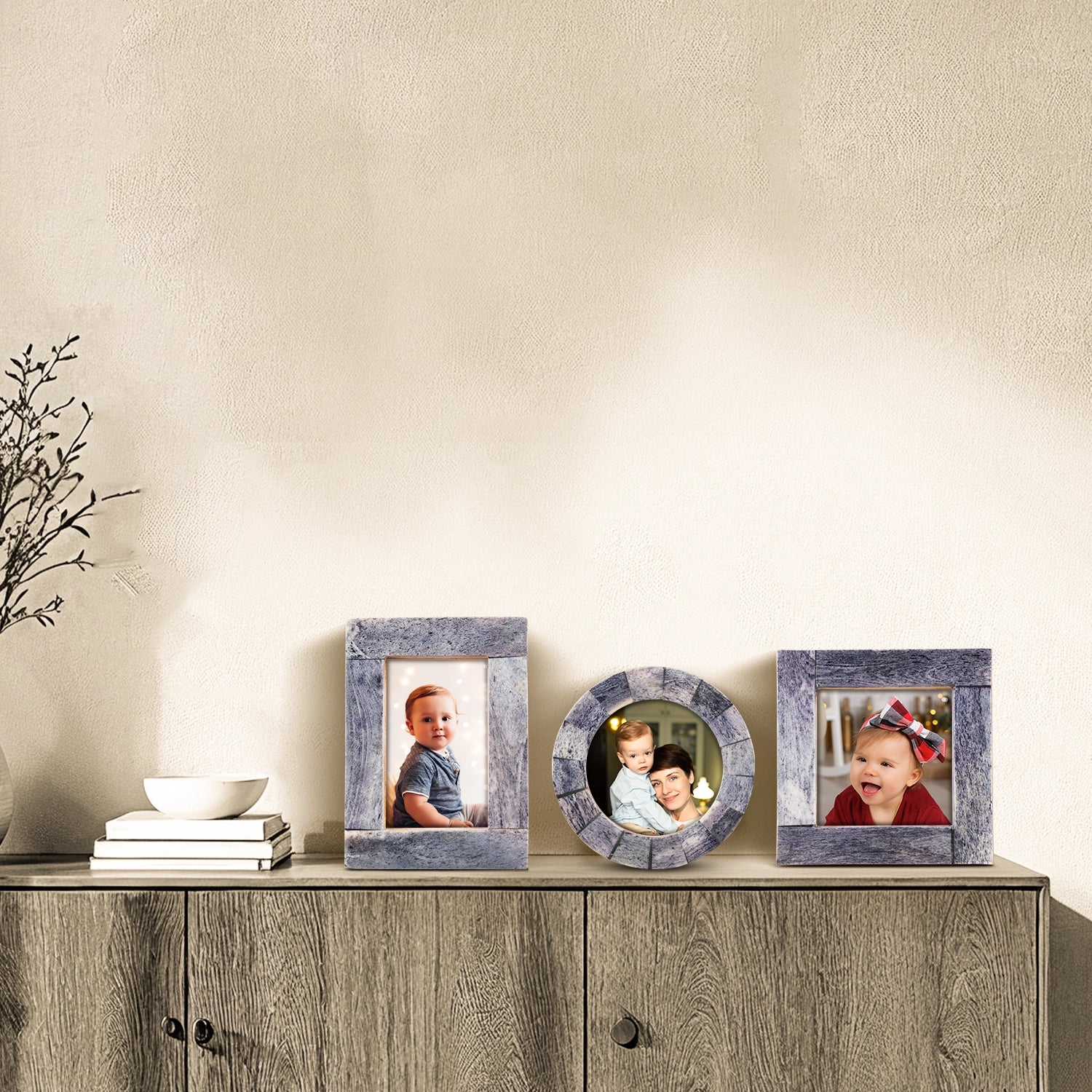 Baby Photo Frame Set of 3 Mini Bone Inlay Nursery Gift