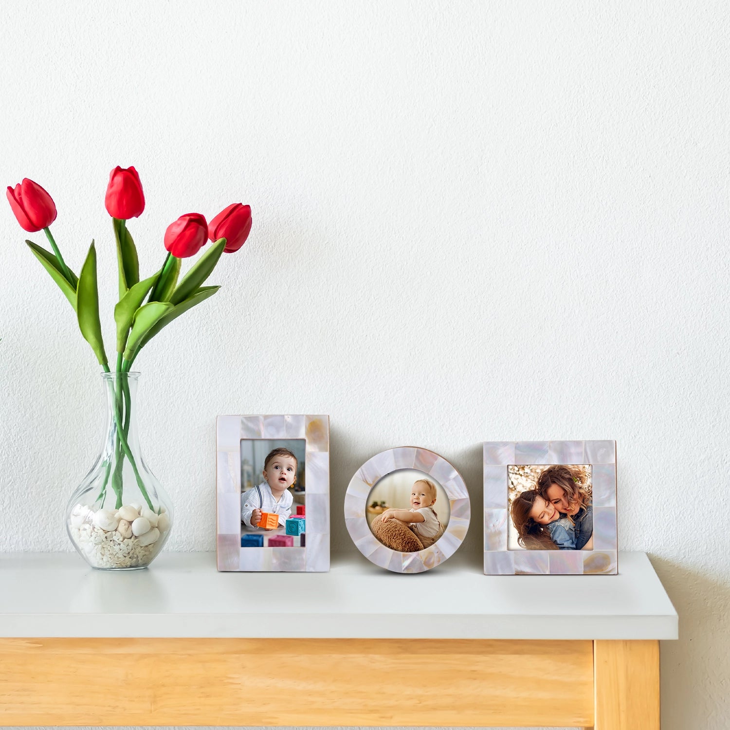 Baby Photo Frame Set of 3 Mini Mother of Pearl Nursery Gift