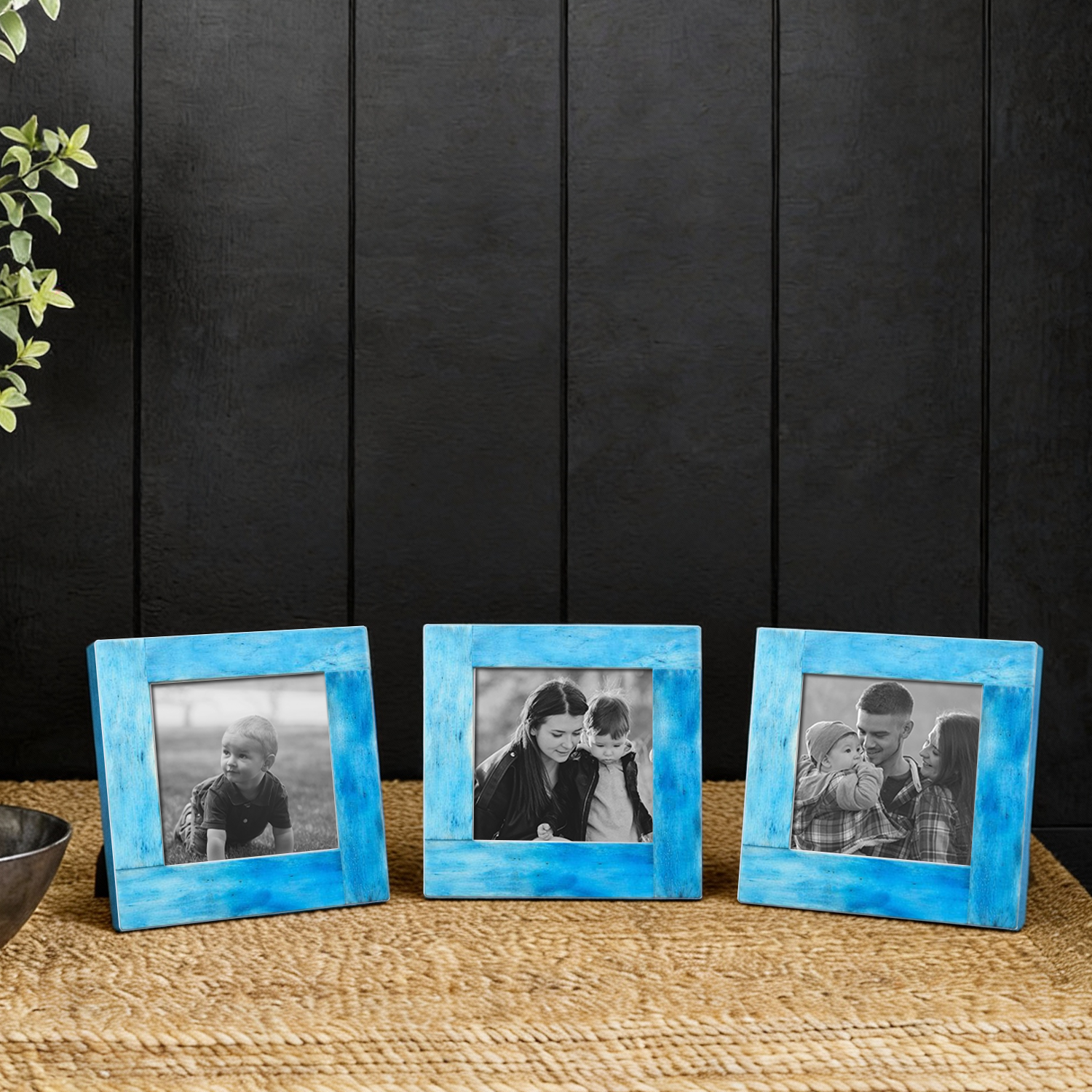 Baby Photo Frames, Turquoise Bone Inlay, Square Set of 3