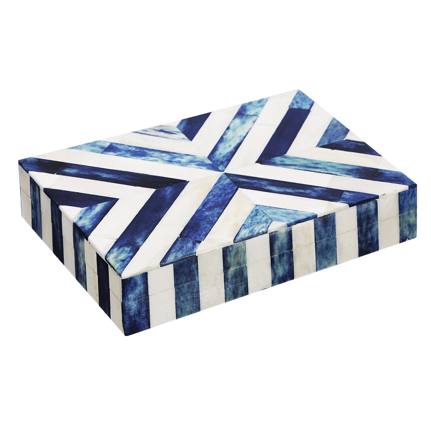 Decorative Box Chevron Pattern Resin Inlay blue white available in 6 sizes