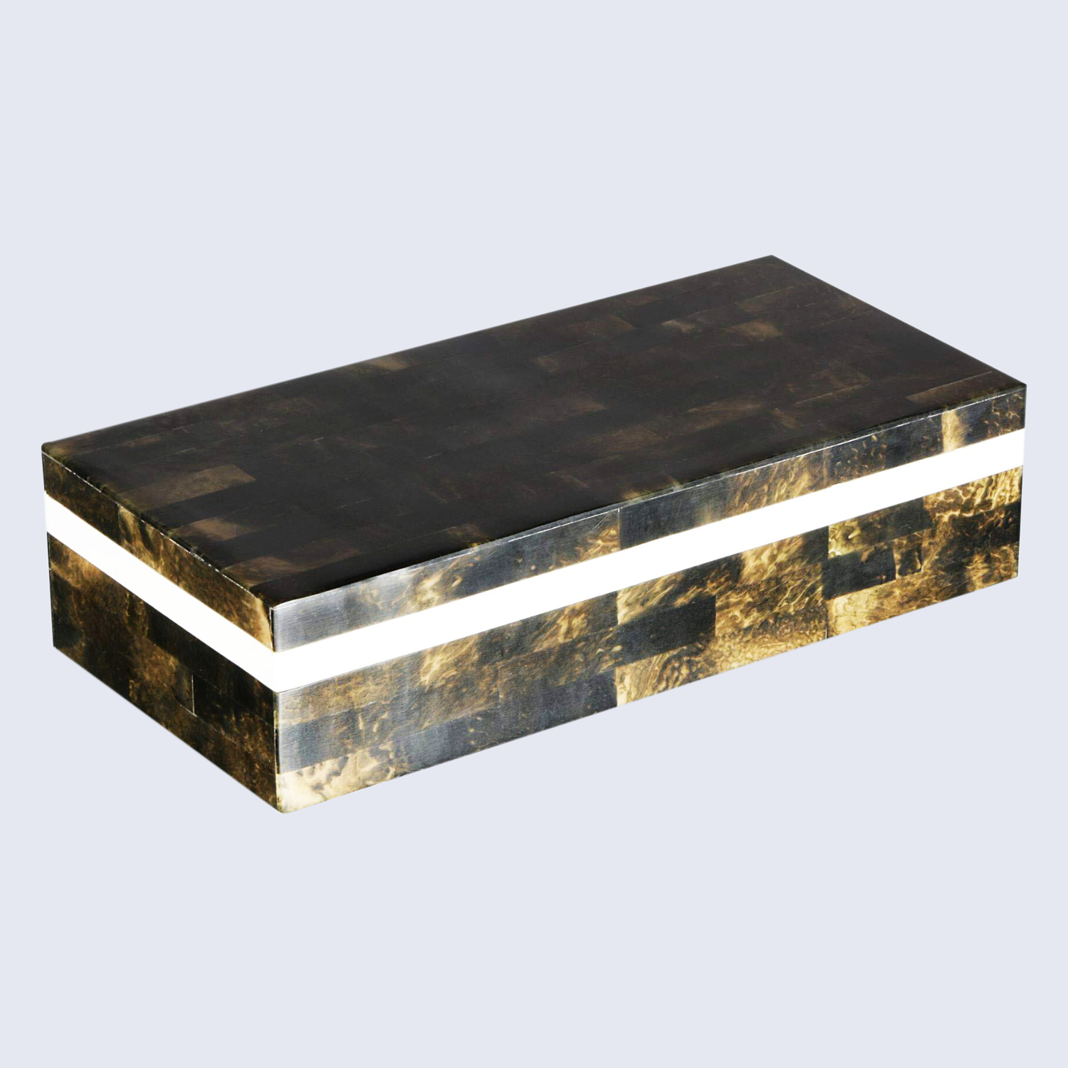 Decorative Box Quatrefoil Resin & Bone Inlay, Black White, 10"x4"x2.5"
