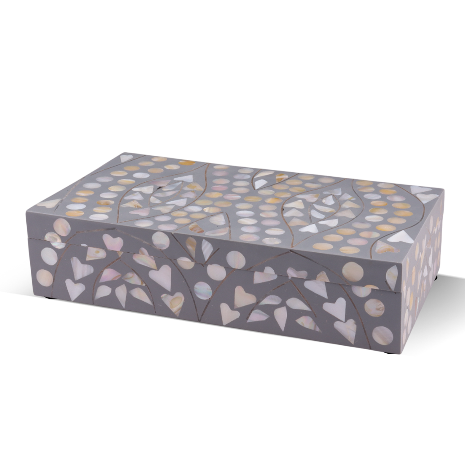 Decorative Storage Box Polka Prism Collection Mother of Pearl & Resin Inlay Grey – 10x6"