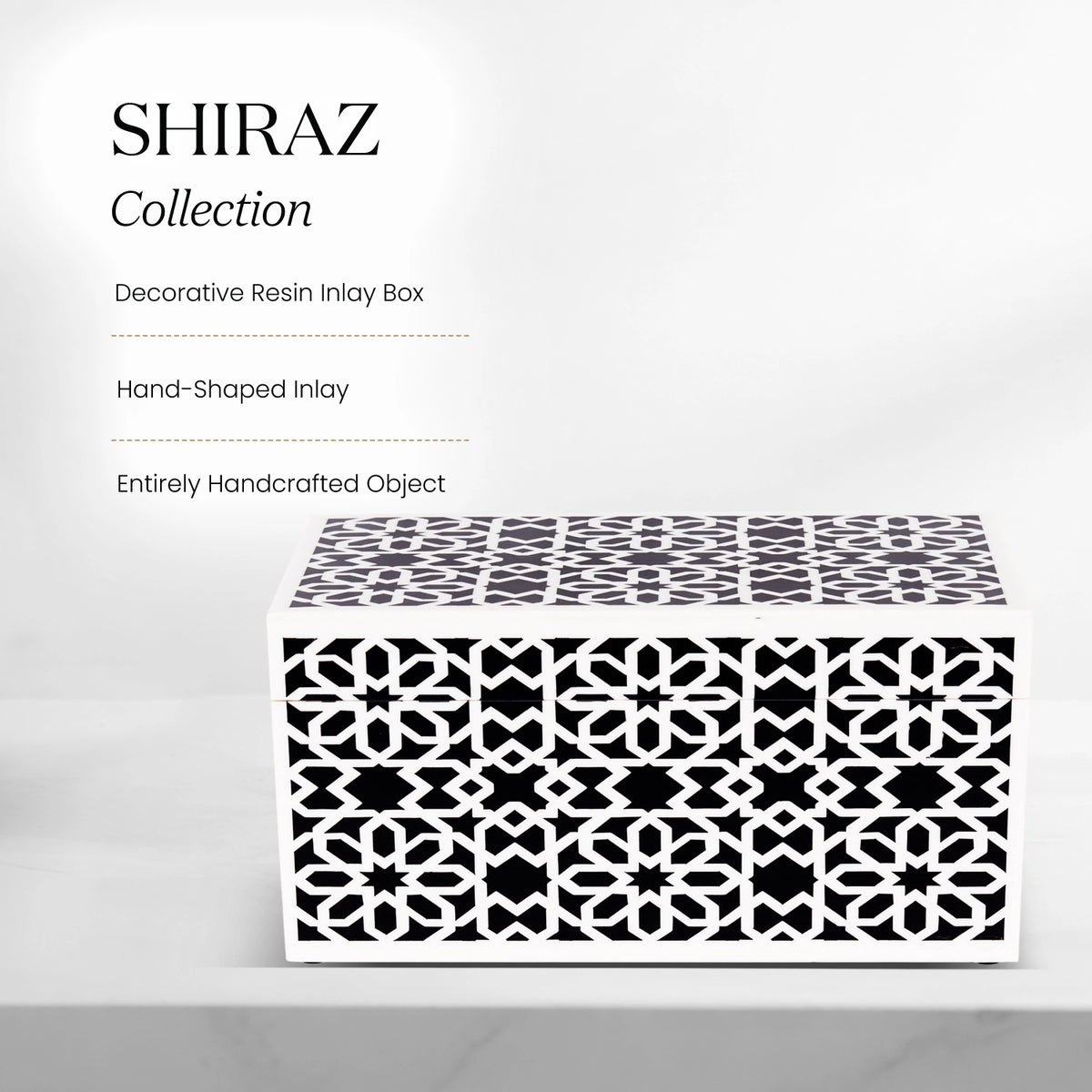 Decorative Storage Boxes Shiraz Pattern Resin Inlay, Black & White, 7 sizes