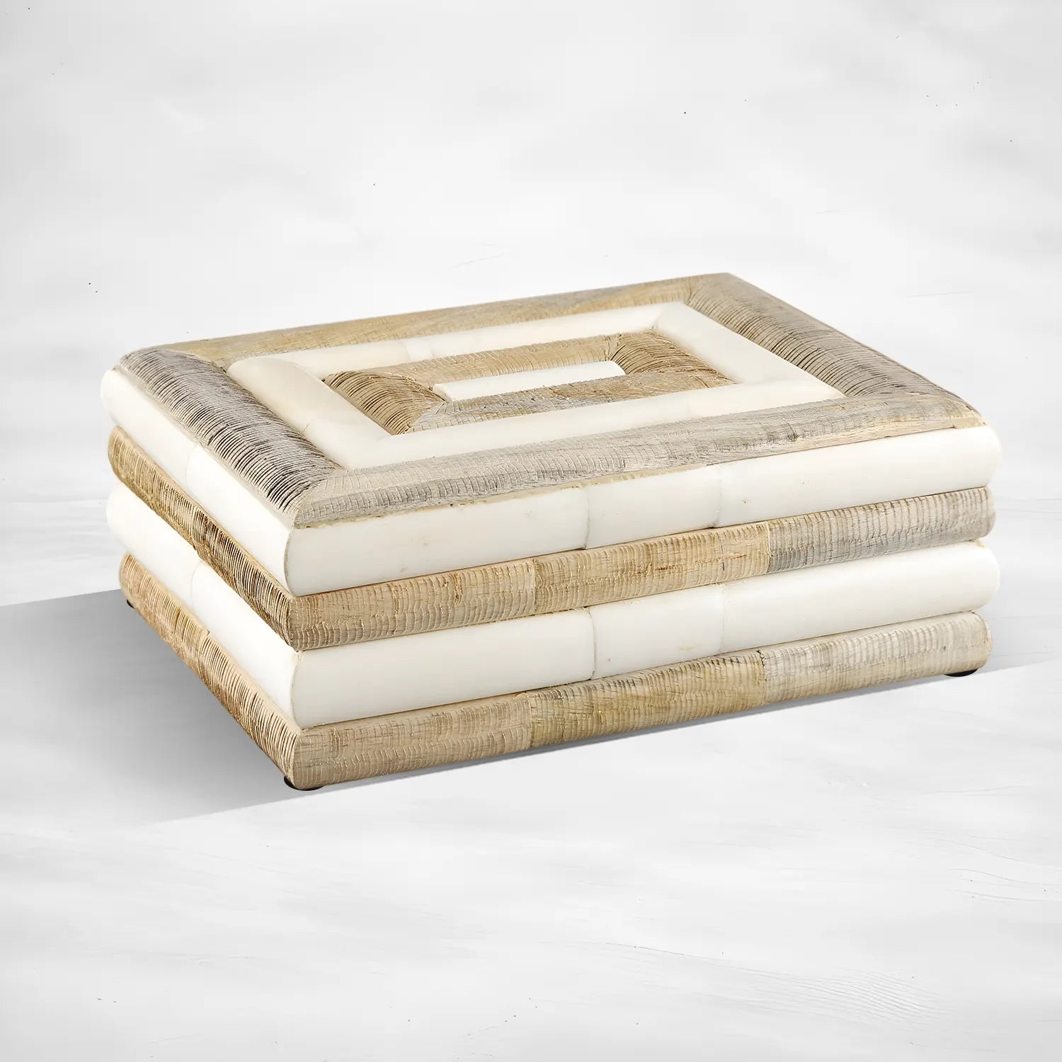 Drancy Ribbed Bone Inlay Etched Wood Decorative Box 4 sizes