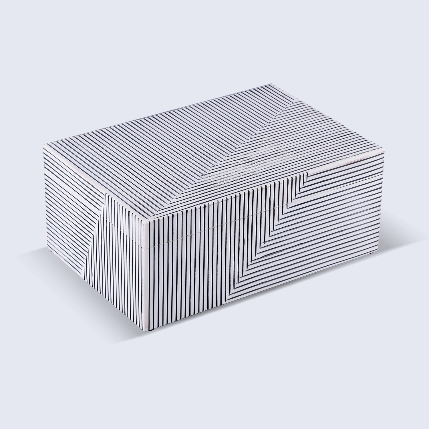 Black White Bone Inlay Decorative Storage Box – Illusion Strip Collection (Multiple Sizes)