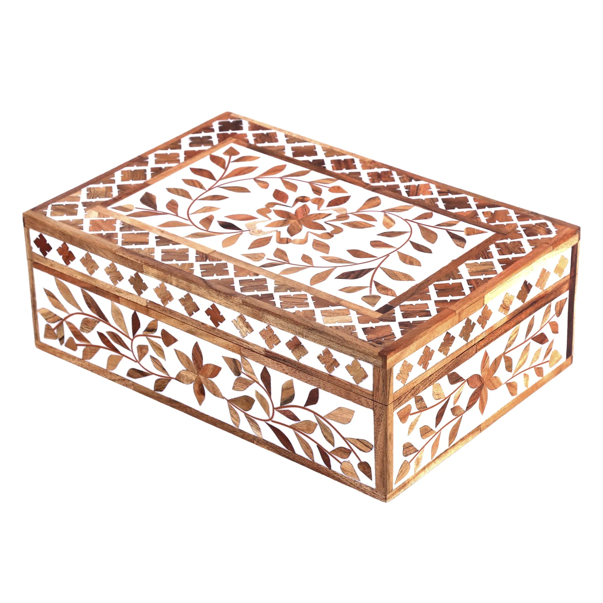 Decorative box Alhambra bouquet Wood & Resin Inlay 12x8x4 inch