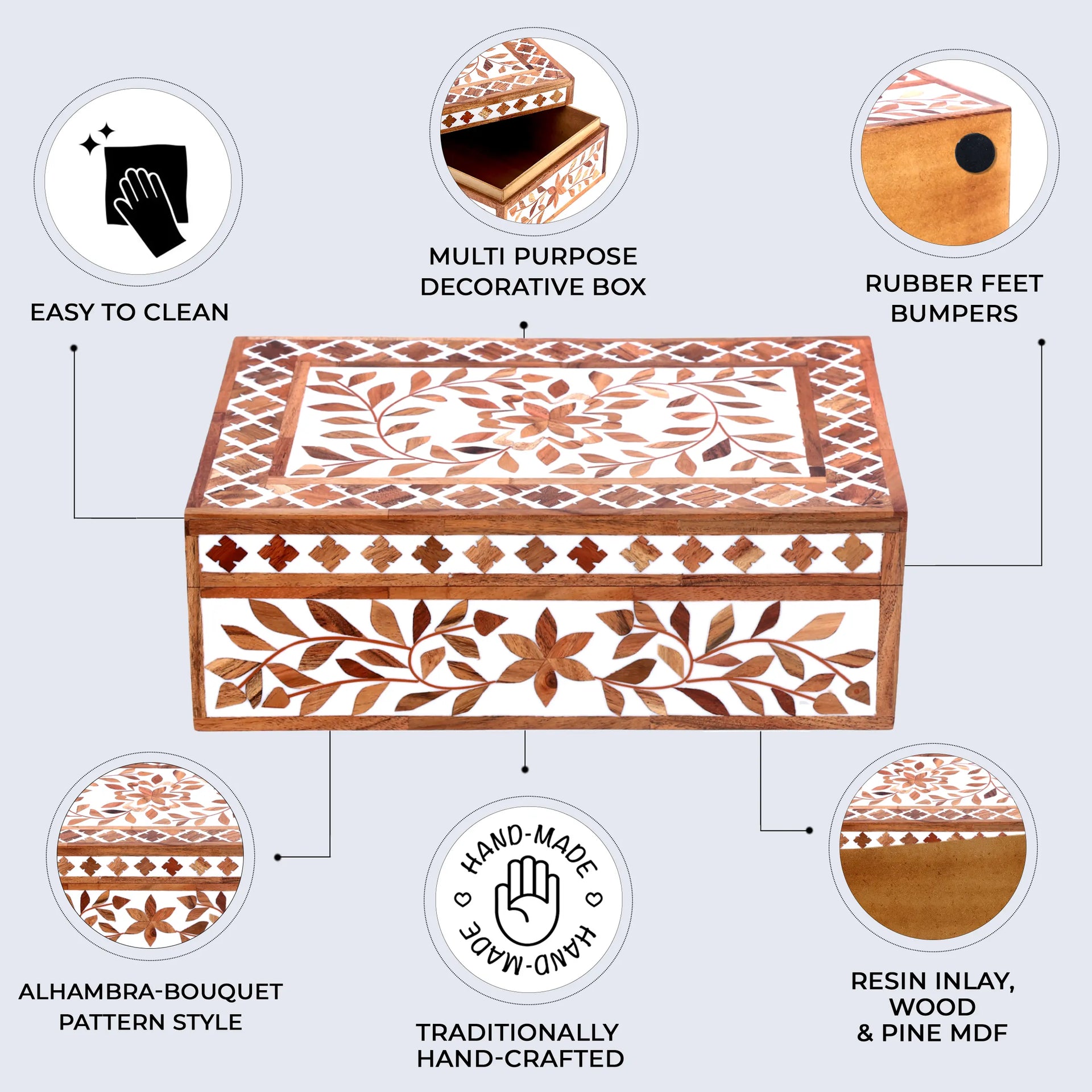 Decorative box Alhambra bouquet Wood & Resin Inlay 12x8x4 inch