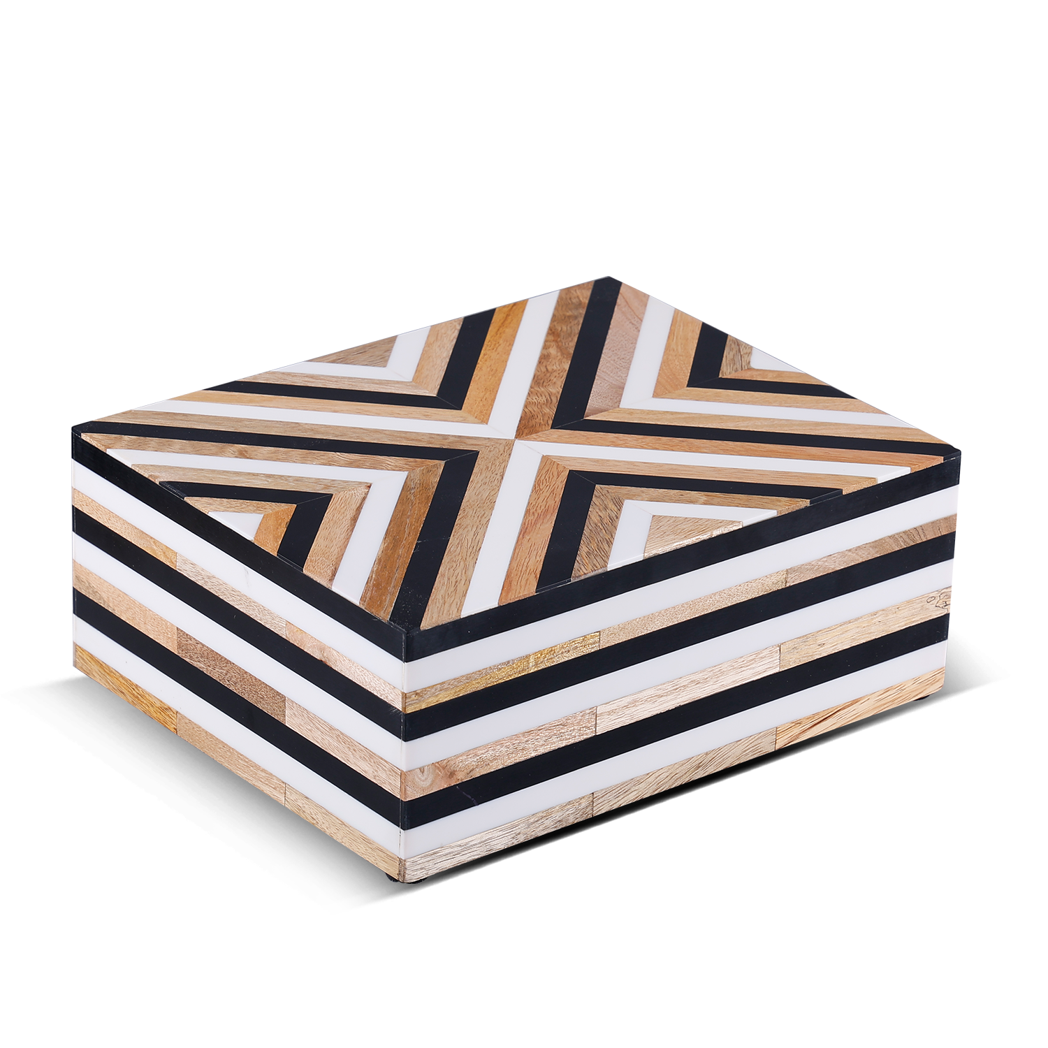 Black White Wood & Resin Inlay Decorative Storage Box – Chevron Collection (Multiple Sizes)