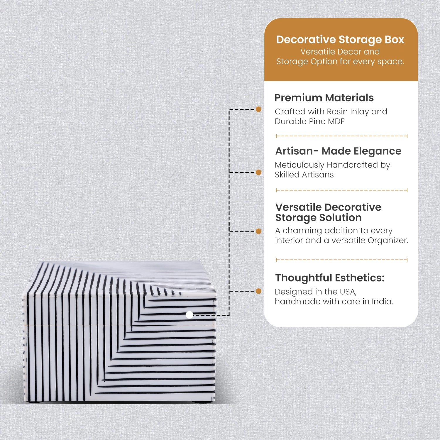 Black White Bone Inlay Decorative Storage Box – Illusion Strip Collection (Multiple Sizes)