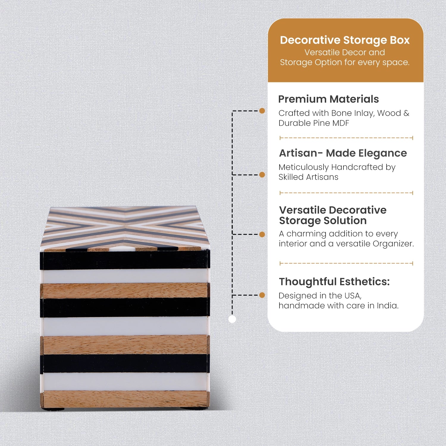 Black White Wood & Resin Inlay Decorative Storage Box – Chevron Collection (Multiple Sizes)