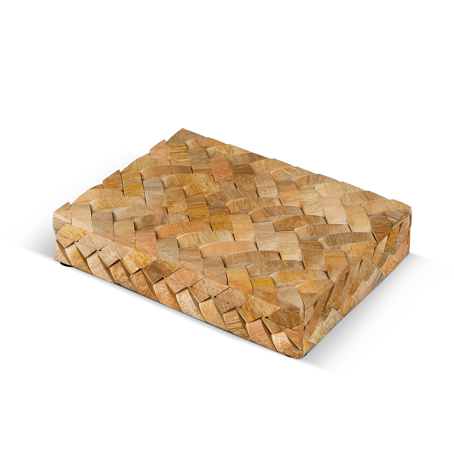 Braided Wooden Decorative Storage Box, Brown, 8 x 6 x 1.5 inches