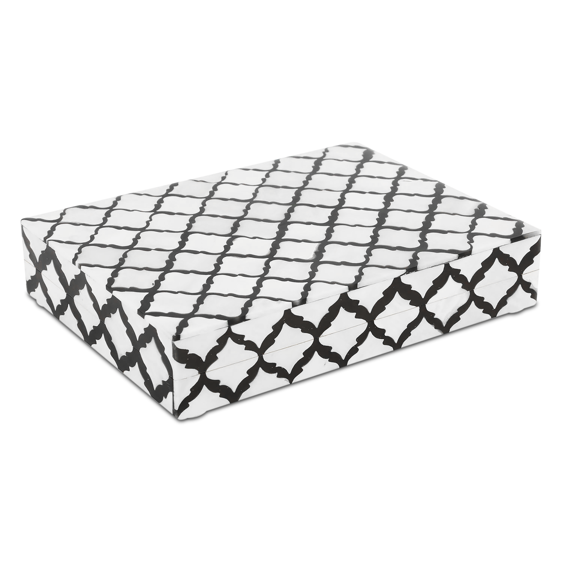 Moroccan Black & White Resin & Bone Inlay Decorative Storage Box — (9 Sizes)
