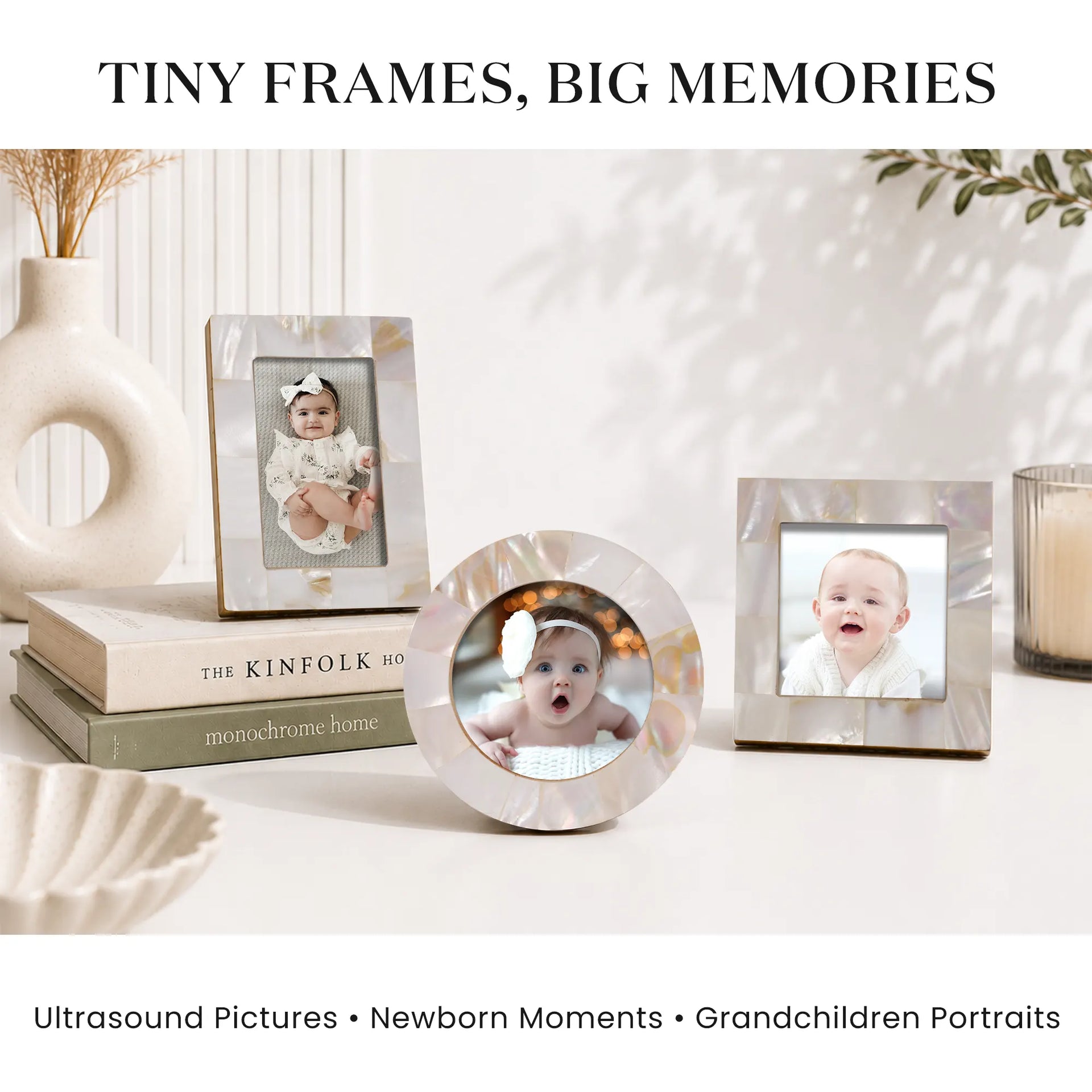 Mini Baby Keepsake Picture Frame, Set of 3 – White Mother of Pearl