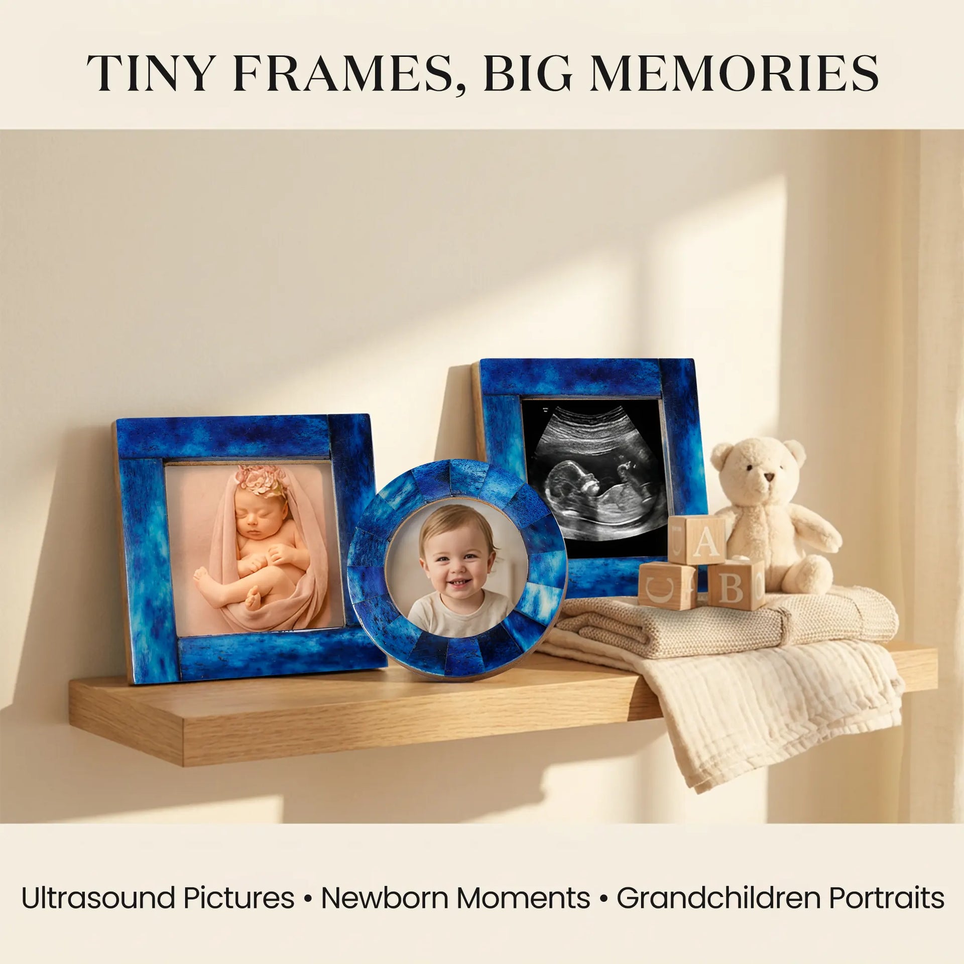 Mini Baby Keepsake Picture Frame, Set of 3 – Blue Bone Inlay