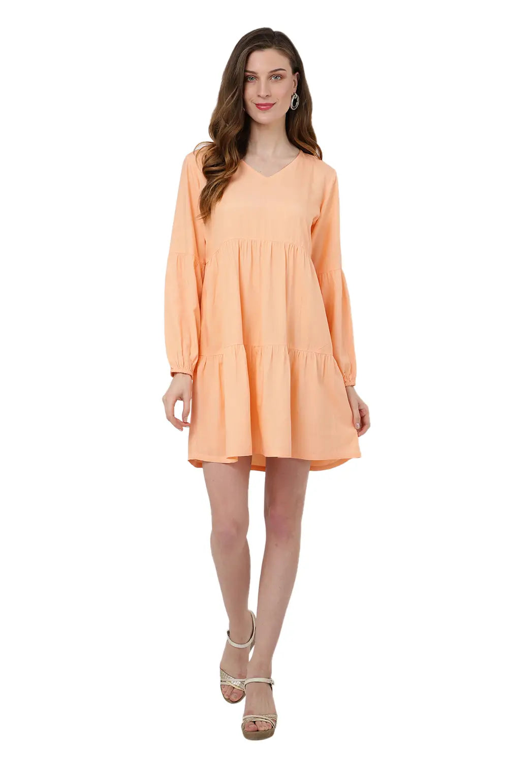 long sleeves v neck dress beige available in 11 colors S to 2XL