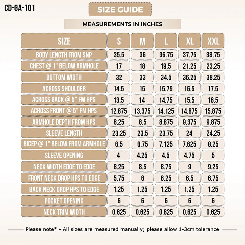 Size Chart for long sleeve t-shirt dress with pockets beige available in 5 colors S to 2XL