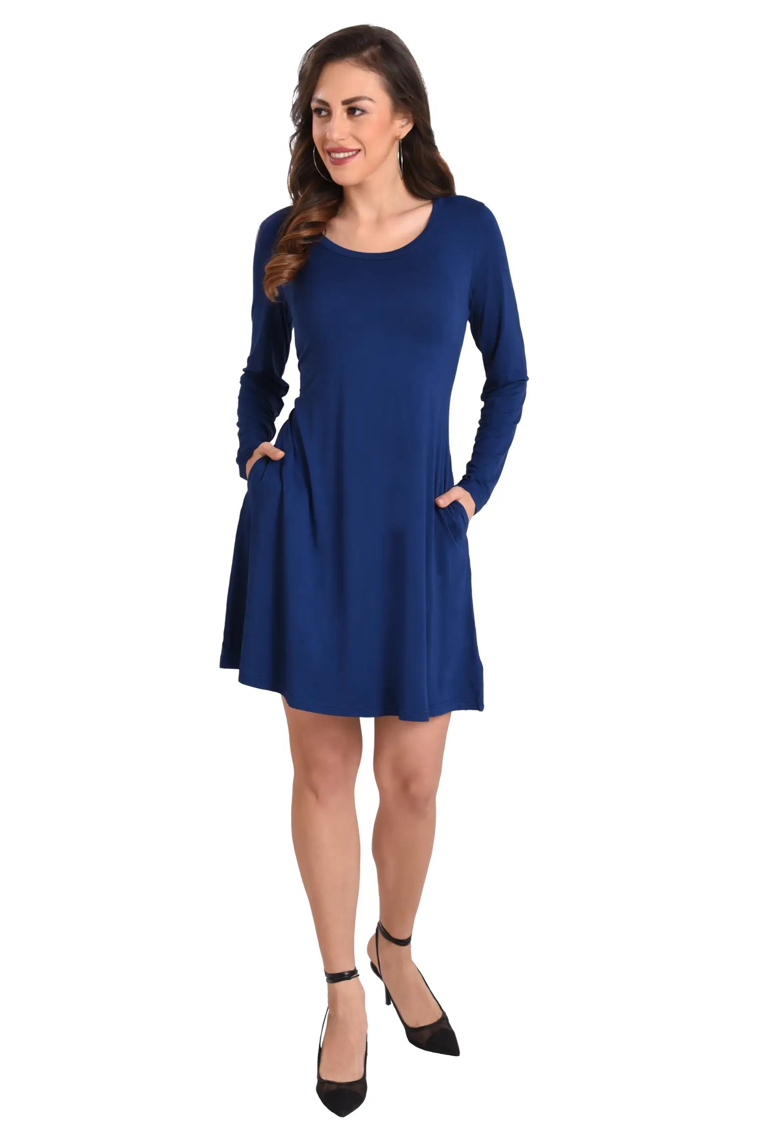 long sleeve t-shirt dress with pockets beige available in 5 colors S to 2XL