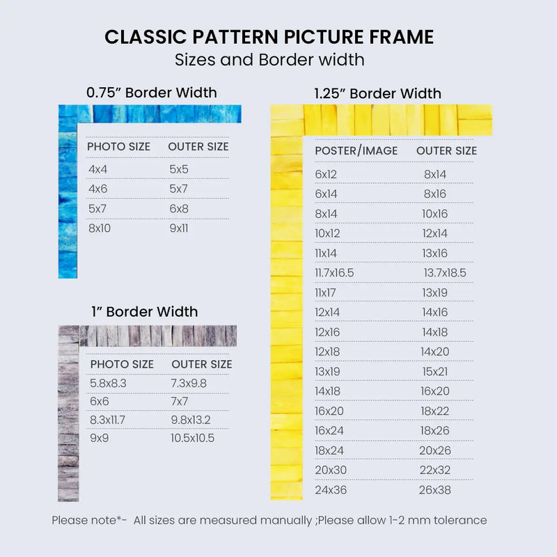 Size Chart for Baby Picture Frame Classic Collection Bone Inlay Orange 4x4