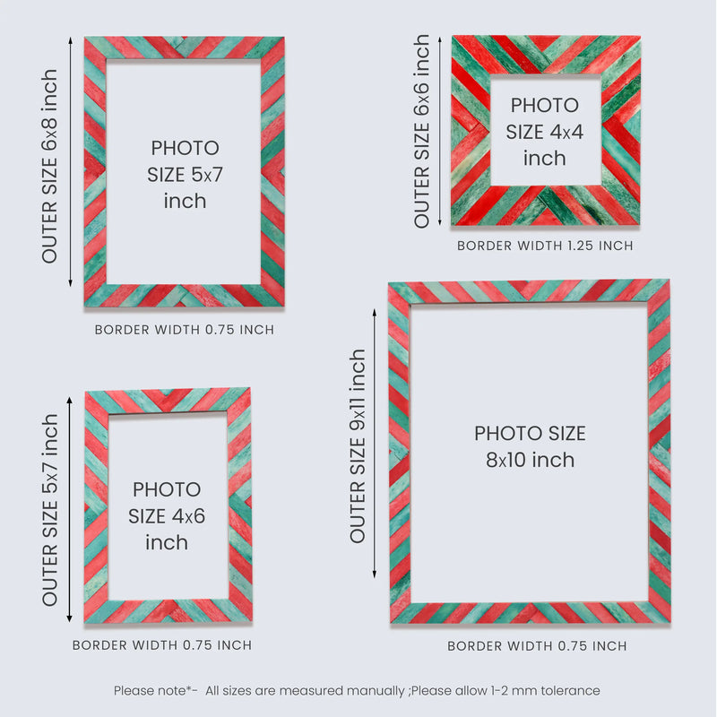 Size Chart for Baby Picture Frames Chevron Collection Bone Inlay - Green & Red, 4