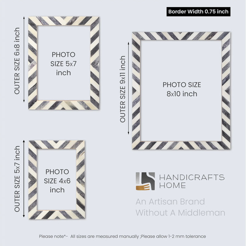 Size Chart for Grey White Chevron Bone Inlay Picture Frame 4x6 5x7 8x10