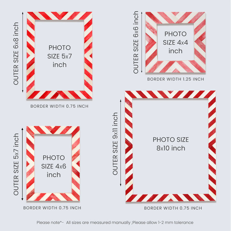 Size Chart for Baby Picture Frames Chevron Collection Bone Inlay - Red, 4