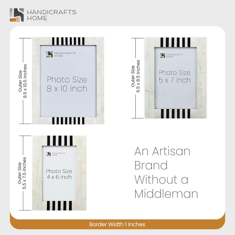Size Chart for Picture Frame Contour Alto Pattern Collection Resin Inlay White & Black – 4x6, 5x7 & 8x10