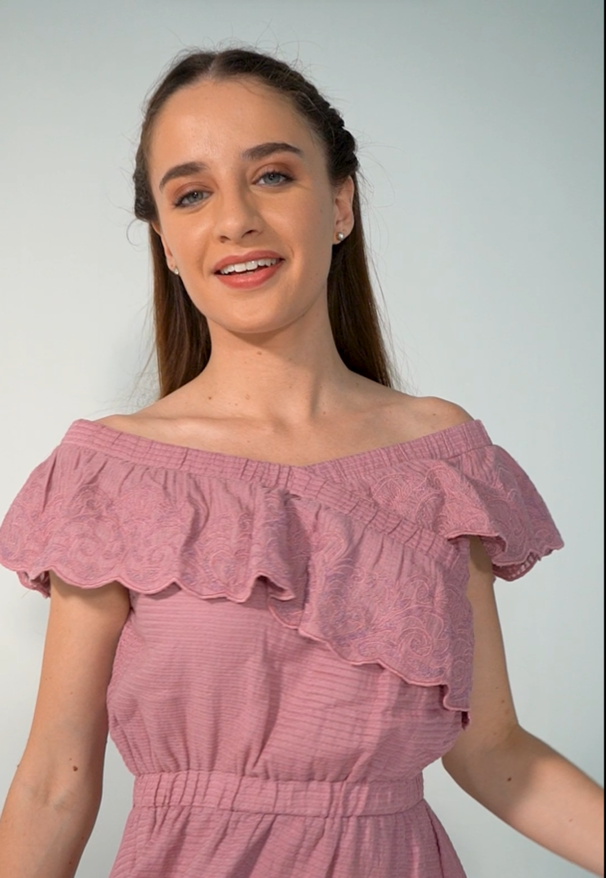 Women's Midi Dress with Embroidery, Lace Inserts & Zipper Dusky Pink XS to 3XL