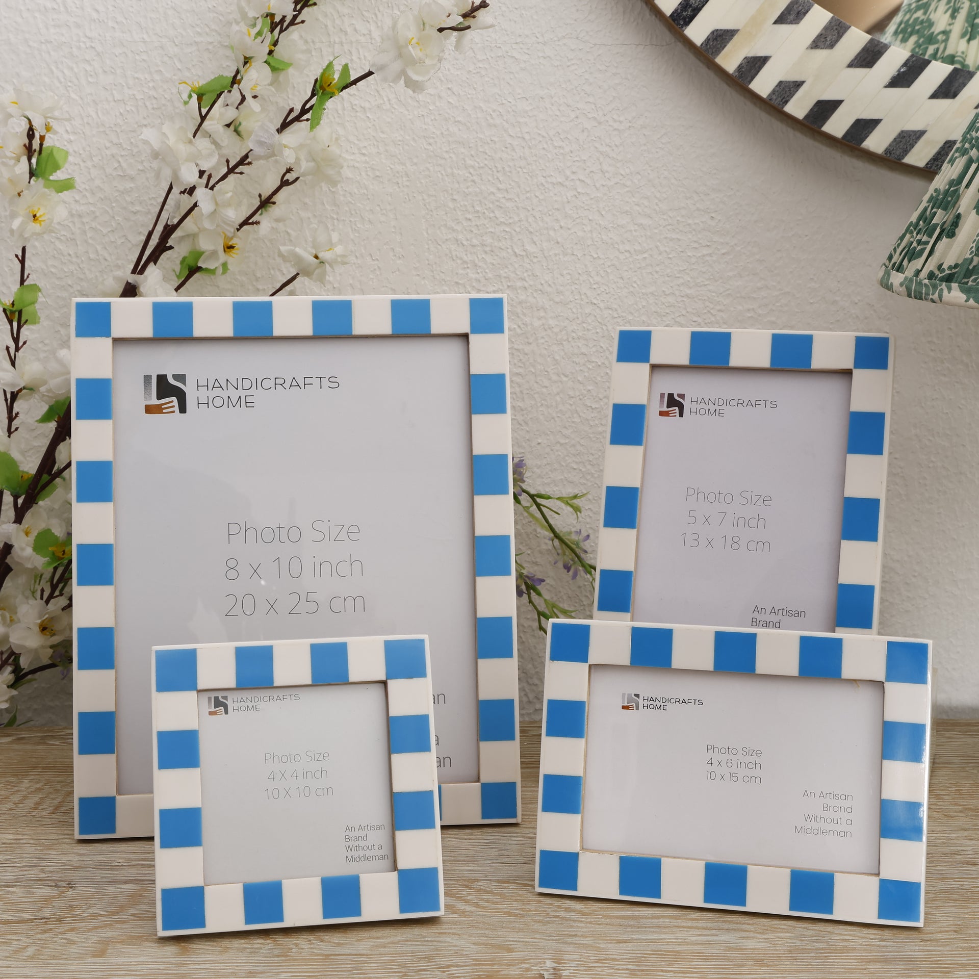 Azur White Checkered Resin Inlay Frame Set 4 Mixed Sizes