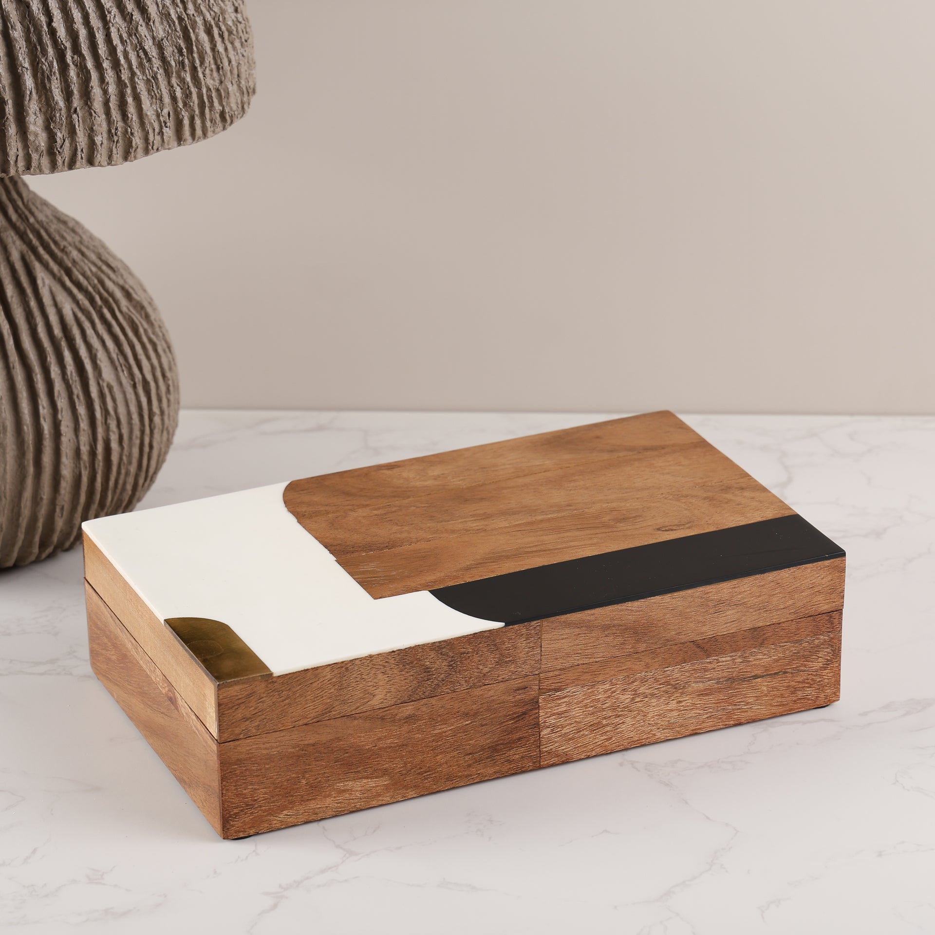 Decorative Storage Box Abstract Block Pattern Resin Inlay & Brass , 3 Sizes