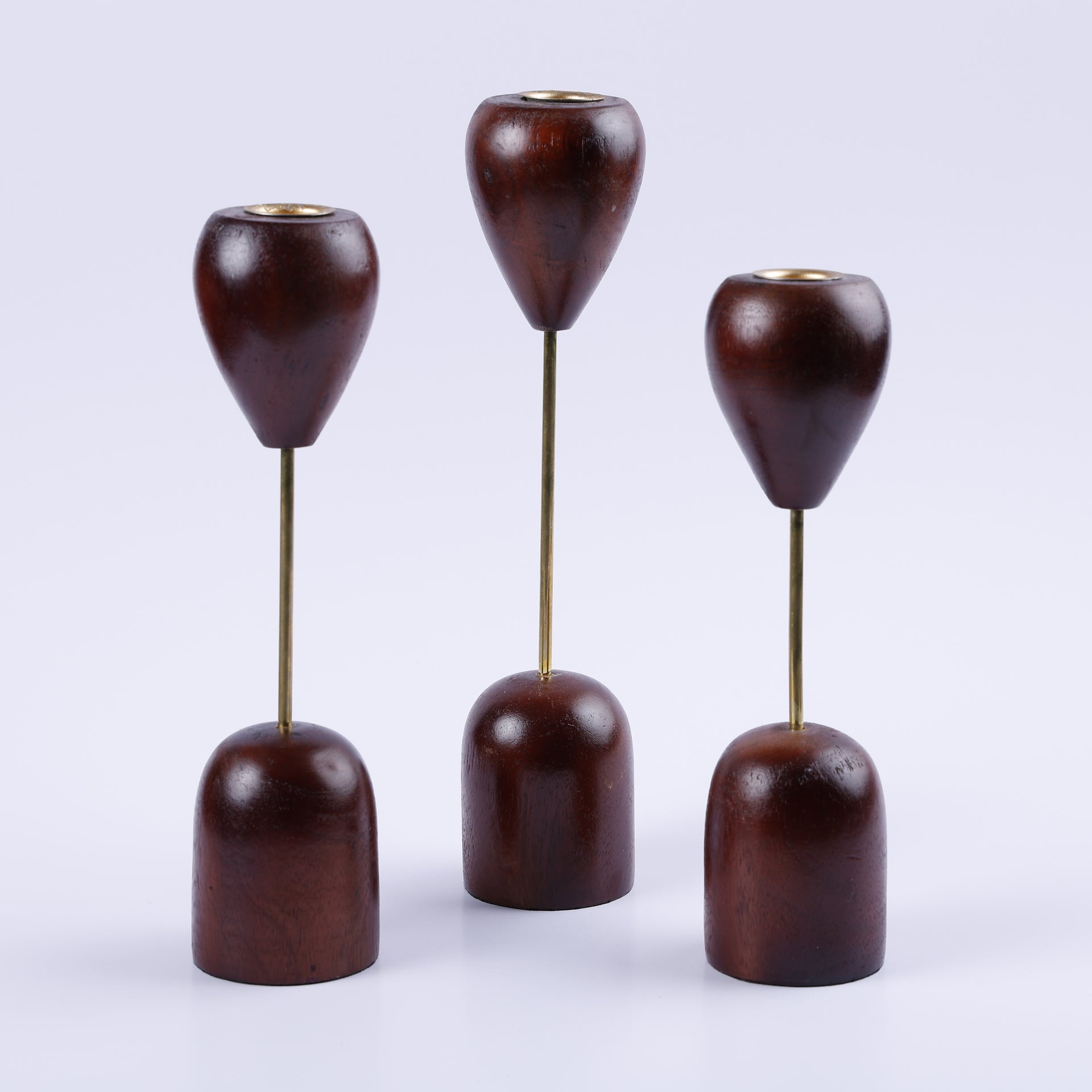 wooden taper candle holder set of 3 chill brown stand