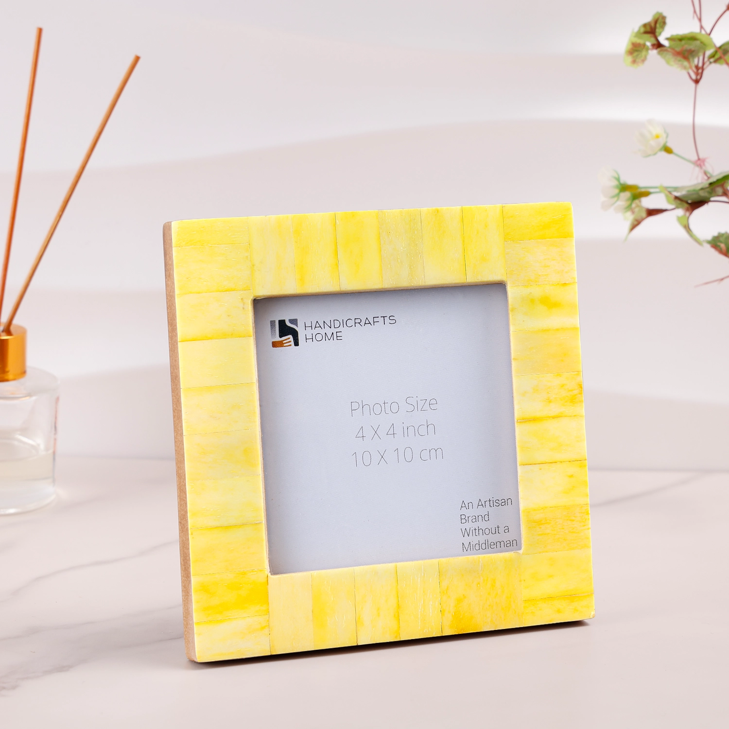Baby Picture Frame Classic Collection Bone Inlay Yellow 4x4"