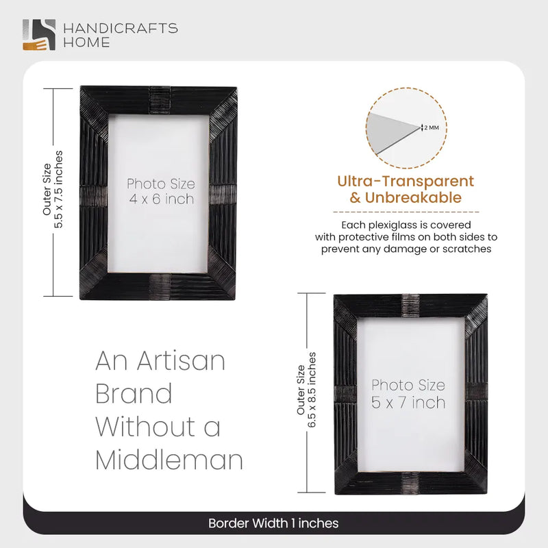 Size Chart for Shagrin Black Horn Inlay Picture Photo Frame 4x6 & 5x7